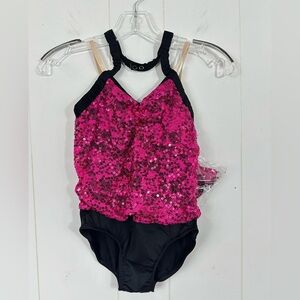 Weissman Dancewear Costume Girls size Medium MC Pink Black Sequins